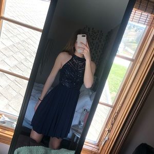 navy and black homecoming dress